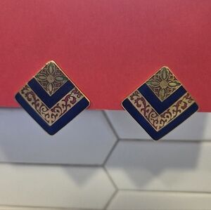 Cloisonne Vintage Clip On Earrings